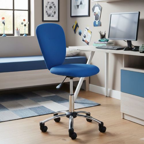 Sedia in metallo e tessuto imbottitio blu