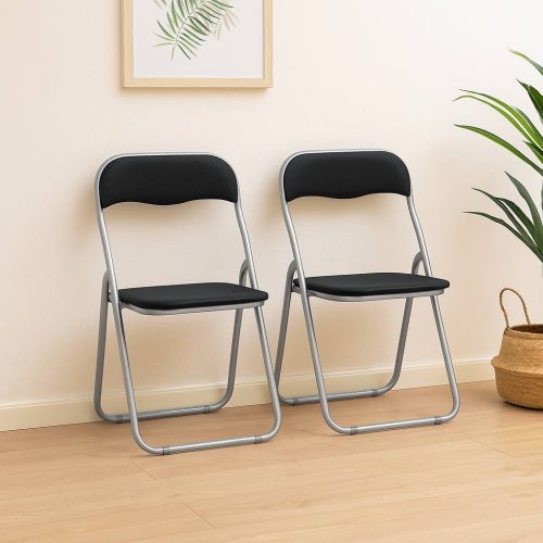 Sedia pieghevole Marbella, Set di 2 sedie salvaspazio, Sedia per ospiti, Seduta per riunioni in simil ecopelle, 43x47h80 cm, Nero