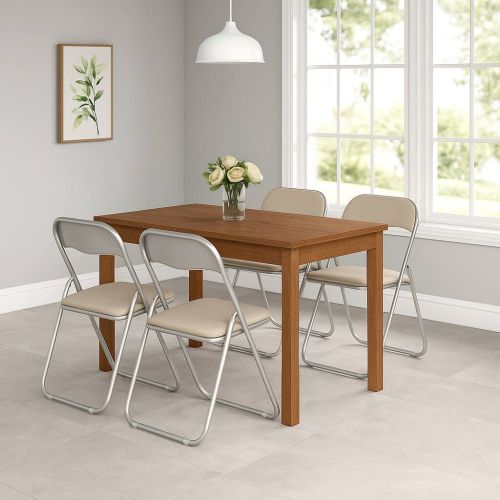 Sedia pieghevole Marbella, Set di 4 sedie salvaspazio, Sedia per ospiti, Seduta per riunioni in simil ecopelle, 43x47h80 cm, Beige