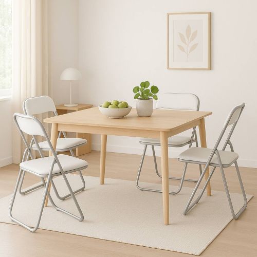 Sedia pieghevole Marbella, Set di 4 sedie salvaspazio, Sedia per ospiti, Seduta per riunioni in simil ecopelle, 43x47h80 cm, Bianco