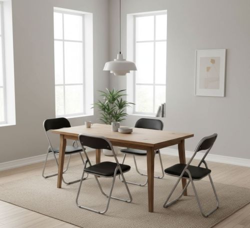 Sedia pieghevole Marbella, Set di 4 sedie salvaspazio, Sedia per ospiti, Seduta per riunioni in simil ecopelle, 43x47h80 cm, Nero