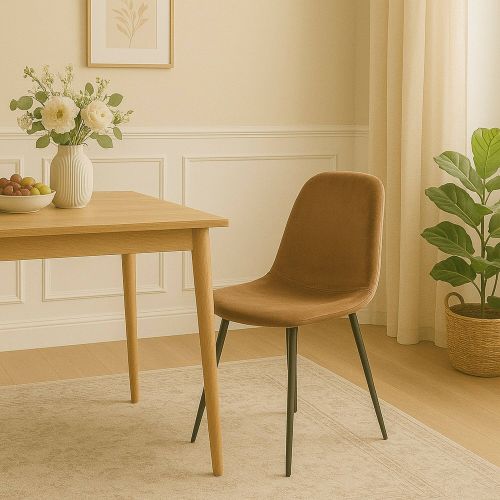 Sedia Pismo, Poltrona rivestita in velluto, Sedia da pranzo imbottita, Seduta per riunioni, 45x56h87 cm, Beige