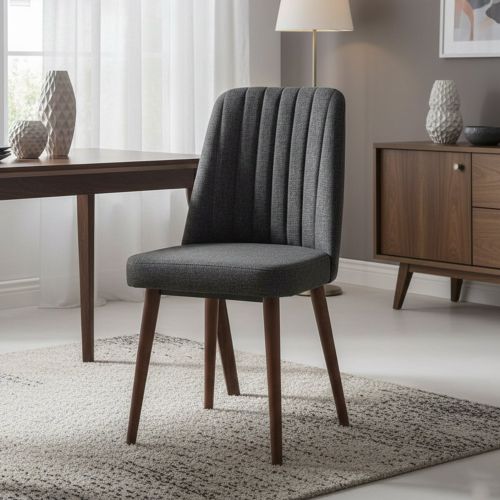 Sedia scandi imbottita in tessuto noce e antracite - Champi