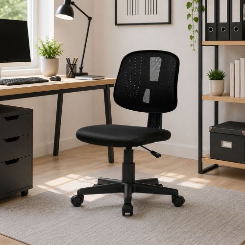 Sedia scrivania con ruote imbottita con braccioli in tessuto nera - Cefeo