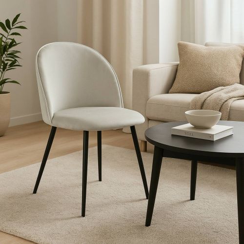 Sedia Stinson, Poltrona rivestita in velluto, Sedia da pranzo imbottita, Seduta per riunioni, 51x54h82 cm, Panna