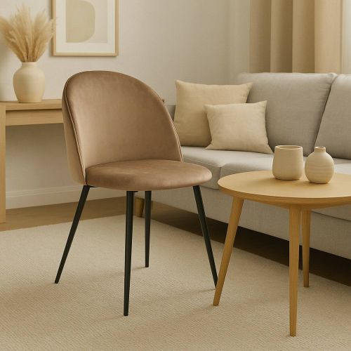 Sedia Stinson, Poltrona rivestita in velluto, Sedia da pranzo imbottita, Seduta per riunioni, 51x54h82 cm, Tortora