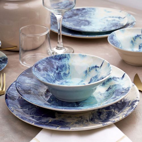 Servizio Piatti Bianco blu Chiaro set da 24 Colore Struttura blu, Sfumatura Colore Struttura Chiaro - Niseda