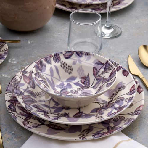 Servizio Piatti Bianco Crema Viola Lilla set da 24 Colore Struttura Viola, Sfumatura Colore Struttura Crema - Nirifati