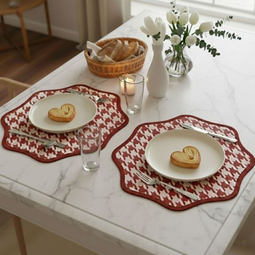 Set 2 Tovagliette-Sottopiatti in Ecopelle Serce, Rosso e Rosa 40x40 cm, Fantasia pied de poule, Lavabili e Antiscivolo, Indoor-Outdoor, Made in Italy