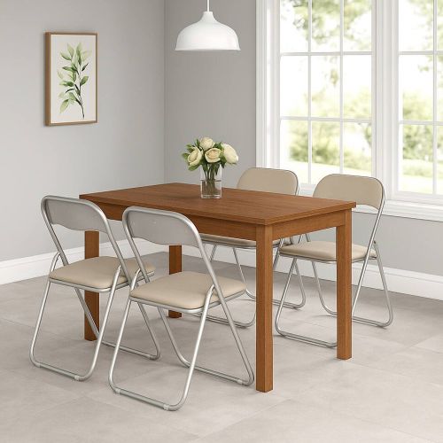 Set 4 sedie pieghevoli imbottite beige struttura in metallo - Antenore