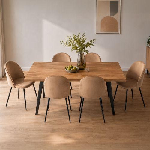 Set 6 Sedie Moderne da Pranzo Imbottite in Velluto Beige Struttura Metallo Ergonomiche 51x54x82h cm per Ufficio e Soggiorno – Achito