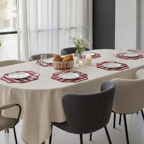 Set 6 Tovagliette-Sottopiatti in Ecopelle Hart, Rosso e Rosa 40x40 cm, Fantasia a righe, Lavabili e Antiscivolo, Indoor-Outdoor, Made in Italy