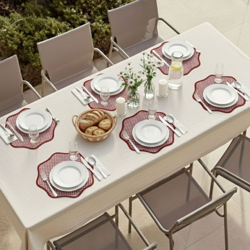Set 6 Tovagliette-Sottopiatti in Ecopelle Tim, Rosso e Rosa 40x40 cm, Micro pied de poule, Lavabili e Antiscivolo, Indoor-Outdoor, Made in Italy