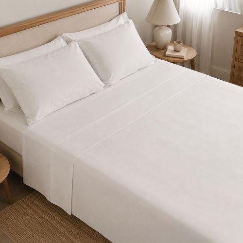 Set Completo Letto Matrimoniale Bianco 50% Cotone 50% Poliestere, Lavabile in Lavatrice - Sarisa Luxury