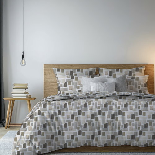 Set Completo Letto Matrimoniale Bianco Crema Marrone 100% Puro Cotone, Lavabile in Lavatrice - Rovanone Luxury