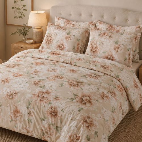 Set Completo Letto Matrimoniale Bianco Crema Rosa 100% Puro Cotone, Lavabile in Lavatrice - Rovanone Luxury