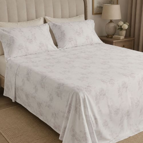 Set Completo Letto Matrimoniale Bianco Crema Rosa Antico Raso 250 Fili in Cotone Pettinato e Mercerizzato - Samesoda Luxury
