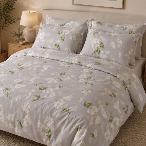 Set Completo Letto Matrimoniale Bianco Crema Viola Lilla 100% Puro Cotone, Lavabile in Lavatrice - Rovanone Luxury