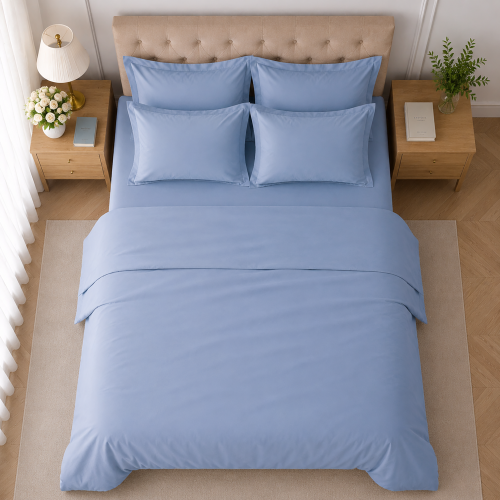 Set Completo Letto Matrimoniale blu Cadetto 100% Puro Cotone , Lavabile in Lavatrice - Rova Luxury