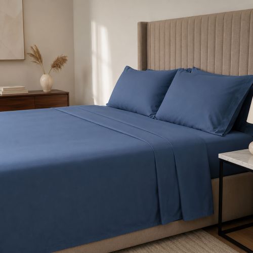 Set Completo Letto Matrimoniale blu Mare 50% Cotone 50% Poliestere , Lavabile in Lavatrice - Sarisa Luxury