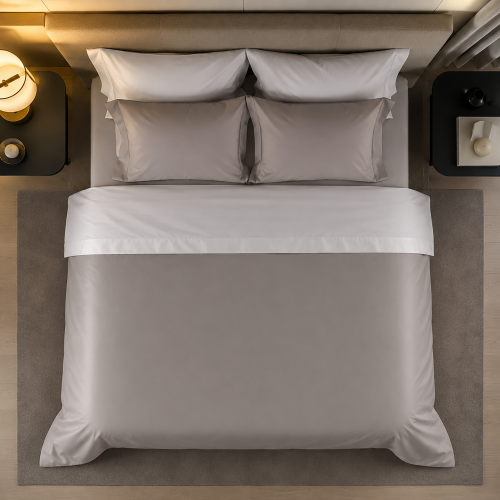 Set Completo Letto Matrimoniale Grigio Percalle 170 Fili in Cotone Pettinato e Mercerizzato, Lavabile in Lavatrice - Rositene Luxury
