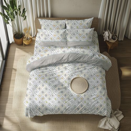 Set Completo Letto Matrimoniale Grigio Verde 50% Cotone 50% Poliestere, Lavabile in Lavatrice - Sateneha Luxury