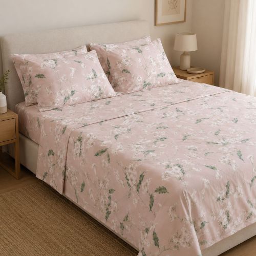Set Completo Letto Matrimoniale Rosa Verde 100% Puro Cotone, Lavabile in Lavatrice - Rovanone Luxury
