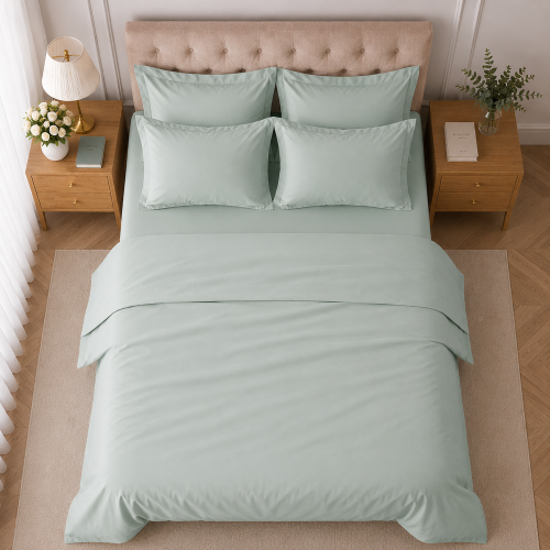 Set Completo Letto Matrimoniale Verde Menta 100% Puro Cotone , Lavabile in Lavatrice - Rova Luxury