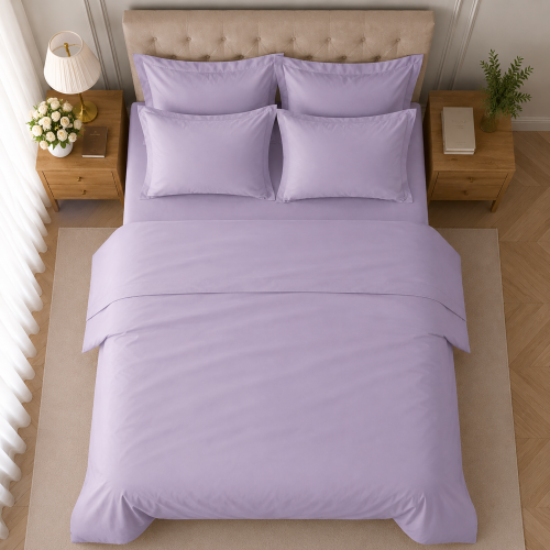 Set Completo Letto Matrimoniale Viola Lilla 100% Puro Cotone , Lavabile in Lavatrice - Rova Luxury