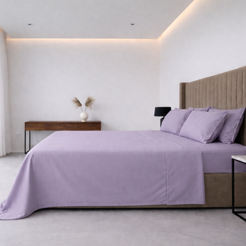 Set Completo Letto Matrimoniale Viola Lilla 50% Cotone 50% Poliestere , Lavabile in Lavatrice - Sarisa Luxury