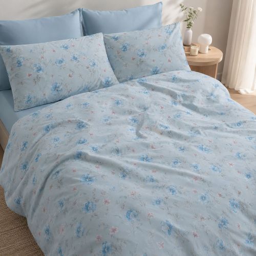 Set Completo Letto Piazza e Mezza blu Percalle 170 Fili in Cotone Pettinato e Mercerizzato, Lavabile in Lavatrice - Rosiloda Luxury