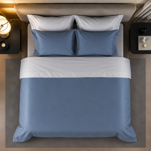Set Completo Letto Piazza e Mezza blu Percalle 170 Fili in Cotone Pettinato e Mercerizzato, Lavabile in Lavatrice - Rosirora Luxury