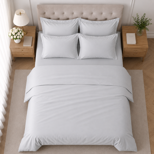 Set Completo Letto Piazza e Mezza Grigio 100% Puro Cotone, Lavabile in Lavatrice - Rotira Luxury