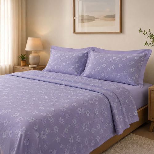 Set Completo Letto Piazza e Mezza Viola Lilla Percalle 170 Fili in Cotone Pettinato e Mercerizzato - Rorolisi Luxury