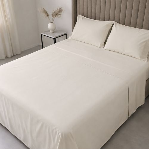 Set Completo Letto Singolo Bianco Panna 50% Cotone 50% Poliestere , Lavabile in Lavatrice - Sapatalo Luxury