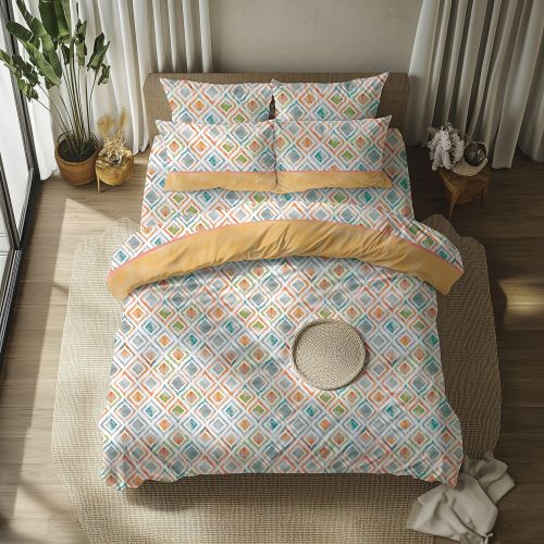 Set Completo Letto Singolo Giallo Azzurro 50% Cotone 50% Poliestere, Lavabile in Lavatrice - Sasila Luxury