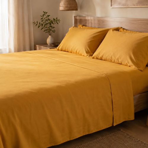 Set Completo Letto Singolo Giallo Senape 50% Cotone 50% Poliestere , Lavabile in Lavatrice - Sapatalo Luxury