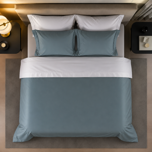 Set Completo Letto Singolo Grigio Petrolio Bianco Crema Percalle 170 Fili in Cotone Pettinato e Mercerizzato - Rosinone Luxury