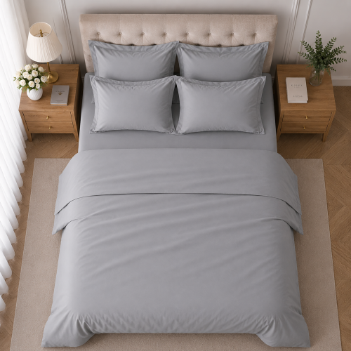 Set Completo Letto Singolo Grigio Pietra 100% Puro Cotone , Lavabile in Lavatrice - Rotihamo Luxury