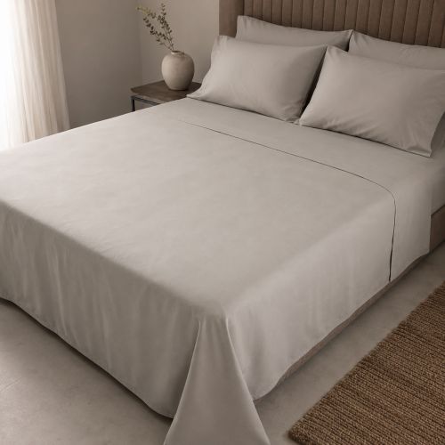 Set Completo Letto Singolo Grigio Pietra 50% Cotone 50% Poliestere , Lavabile in Lavatrice - Sapatalo Luxury