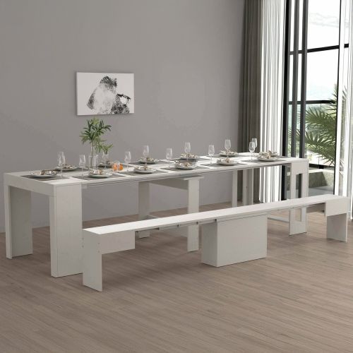 Set consolle allungabile 12 posti e 1 panca allungabile bianco - Badesi