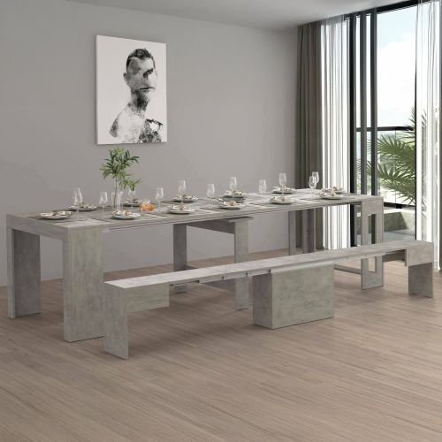 Set consolle allungabile 12 posti e 1 panca allungabile grigio - Badesi
