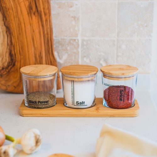 Set Contenitori Trasparente Marrone Bamboo set da 3 Colore Struttura Marrone, Materiale Struttura in Legno Nobilitato - Nibapa