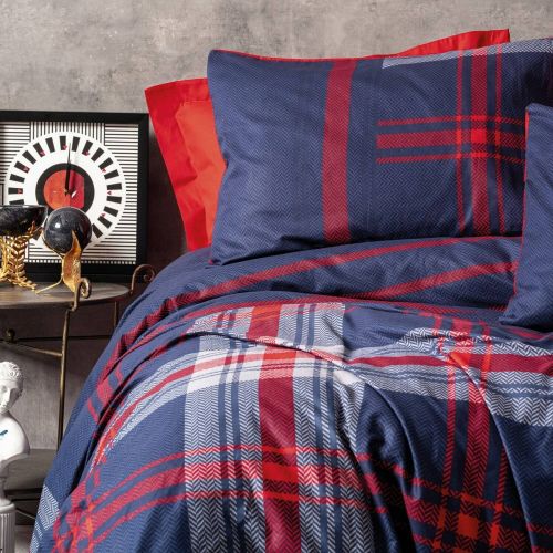 Set copripiumino singolo e 1 federa Tigard, 220x155 cm, Rosso e Blu