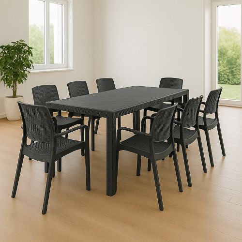 Set cortile tavolo allungabile 10 posti e 8 sedie antracite - Cortanze