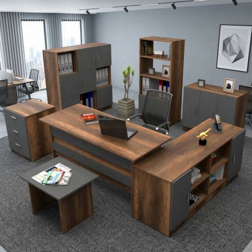 Set da Ufficio Marrone Noce Nero Antracite 18 Ripiani Modulabile, Angolare - Capralba