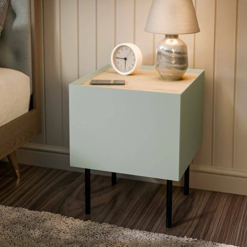 Set di 2 comodini Preci, 40x41 h60 cm, Verde e Rovere