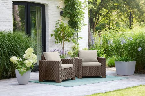 Set di 2 poltrone da esterno Arsizio, Poltroncina da giardino, Seduta outdoor, Poltrona per esterni, 83x68 h72 cm, Tortora