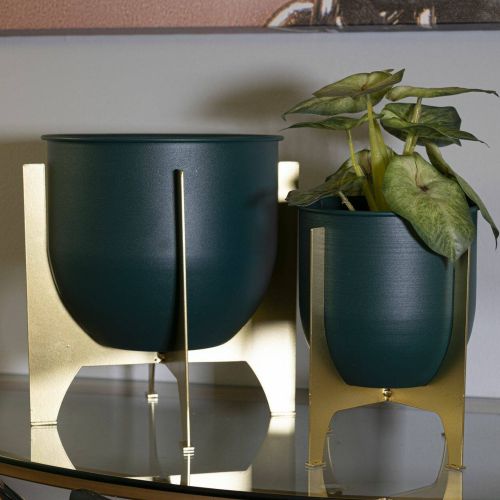 Set di 2 portavasi Barbena, 25x25 h26 cm, Verde e Oro