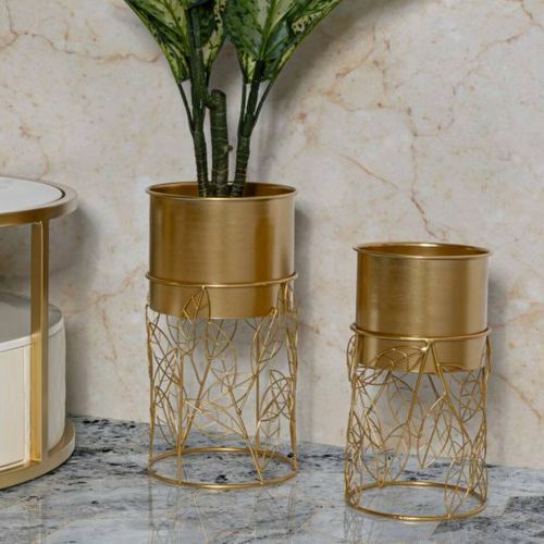 Set di 2 portavasi Godego, 23x23 h43 cm, Oro